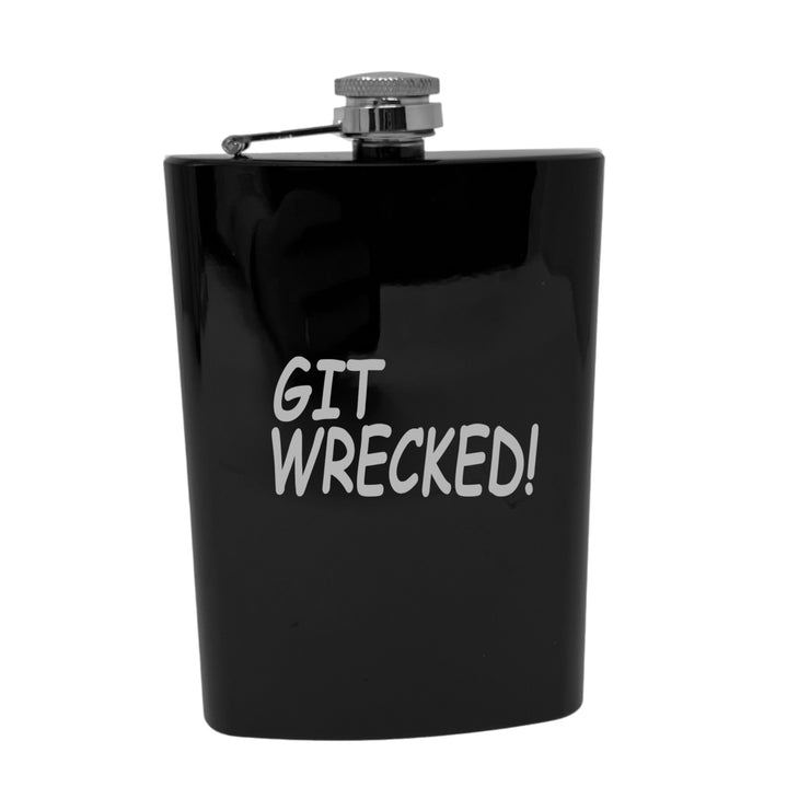 8OZ Git Wrecked Flask - BLACK, RED, STAINLESS, OR 6OZ LEATHER