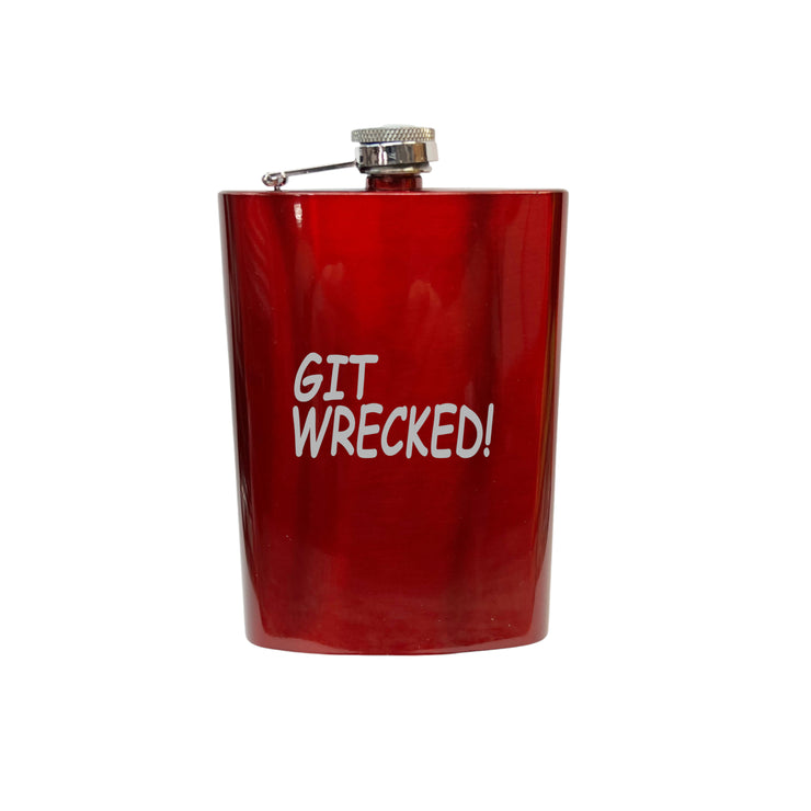 8OZ Git Wrecked Flask - BLACK, RED, STAINLESS, OR 6OZ LEATHER