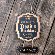 Sign - BLACK - PERSONALIZED CUSTOMIZED Dead and Breakfast - Black Halloween Door Sign