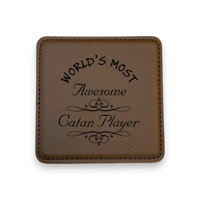 Coaster - Worlds most awesome Catan player - SET OF 2 - Leather or Stitched Cork