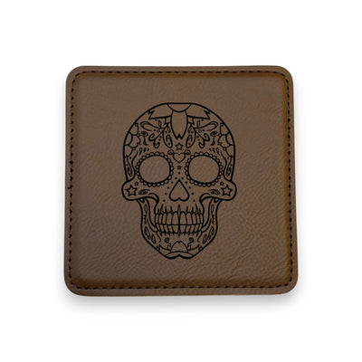 Coaster - Sugar Skull - SET OF 2 - Leather or Stitched Cork