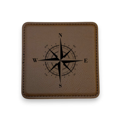 Coaster - Compass Rose - SET OF 2 - Leather or Stitched Cork