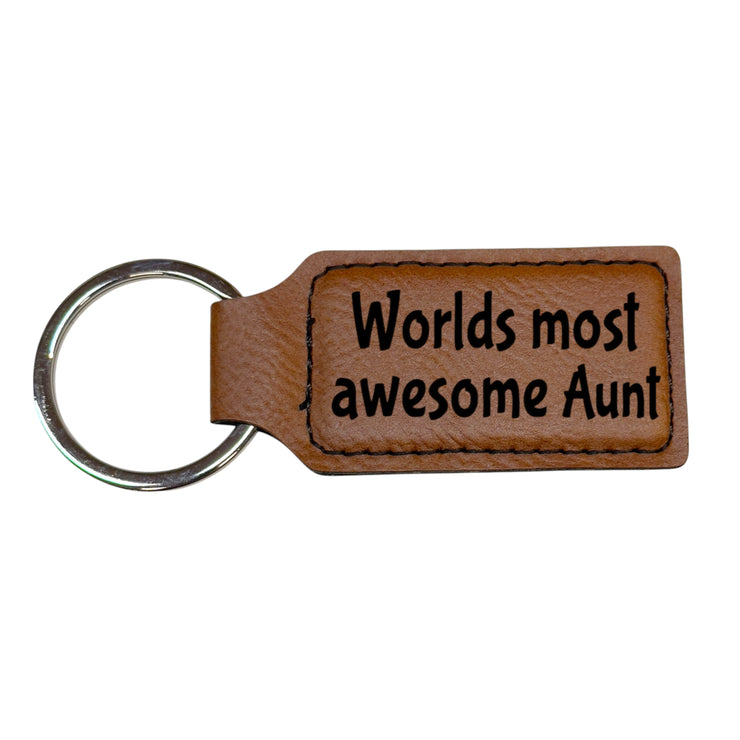 Keychain - Rectangle - Worlds Most awesome Aunt - Leather
