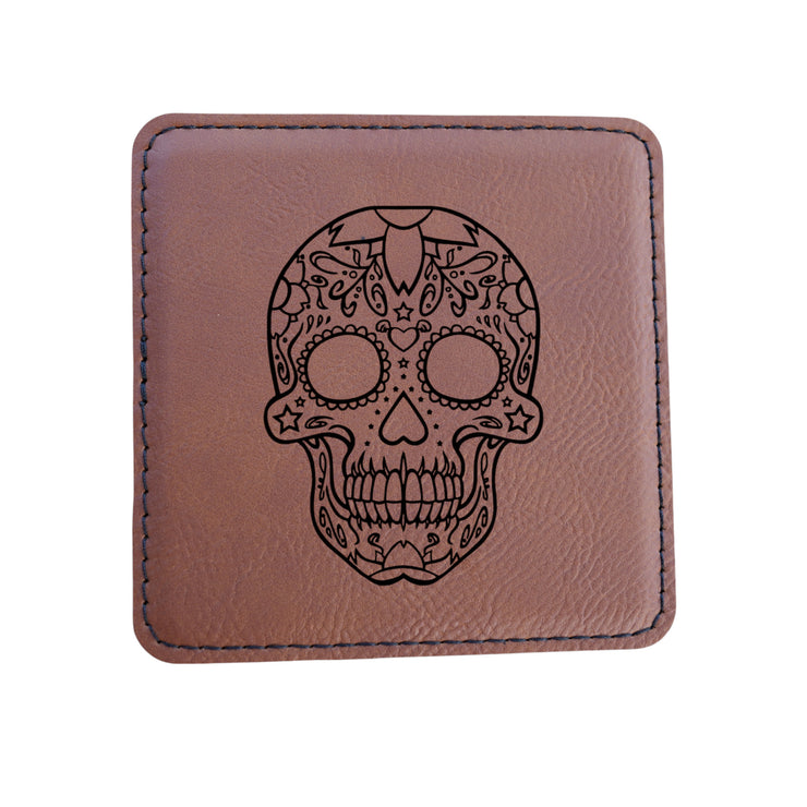 Coaster - Sugar Skull - SET OF 2 - Leather or Stitched Cork