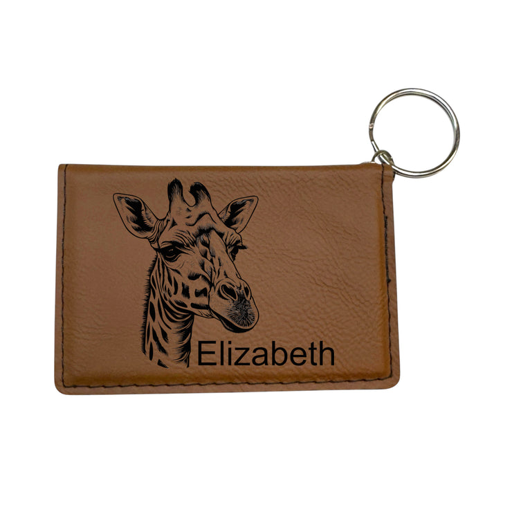 Keychain ID Holder Wallet - PERSONALIZED Giraffe - Leather