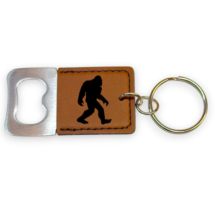 Keychain - Bottle Opener - Bigfoot Sasquatch - Leather