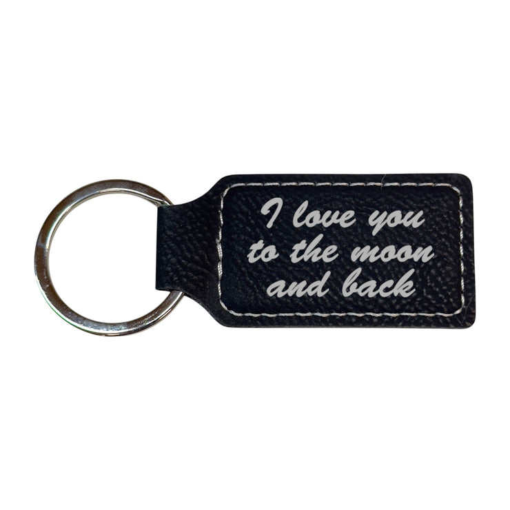 Keychain - Rectangle - I love you to the moon and back - Leather