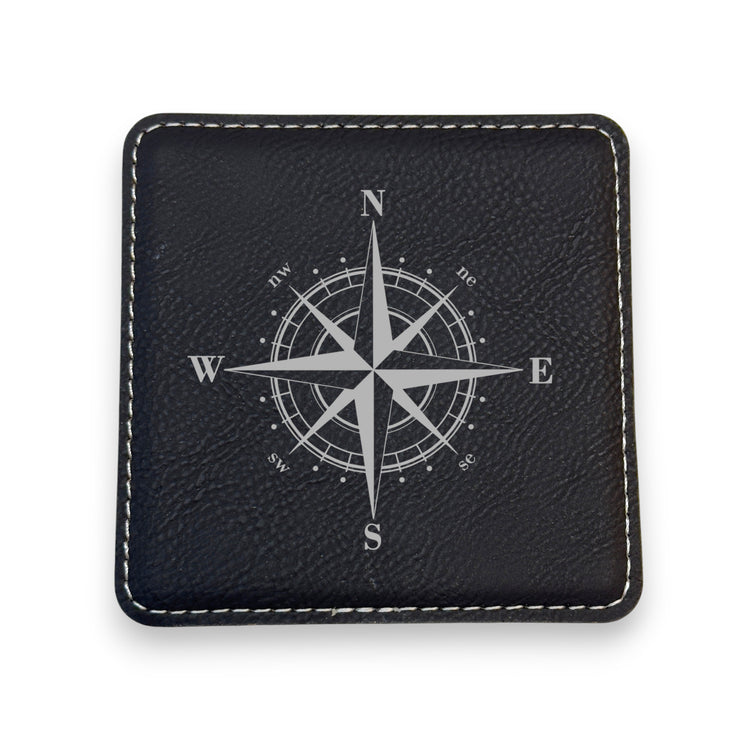 Coaster - Compass Rose - SET OF 2 - Leather or Stitched Cork