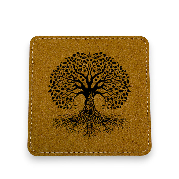 Coaster - Celtic Tree of Life - SET OF 2 - Leather or Stitched Cork