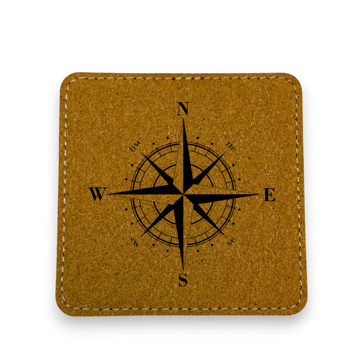 Coaster - Compass Rose - SET OF 2 - Leather or Stitched Cork