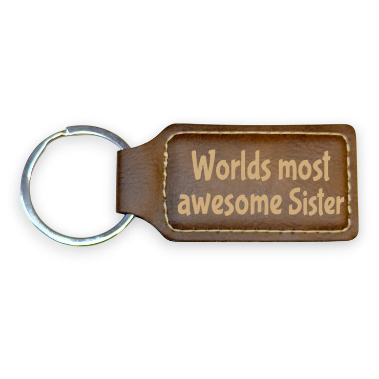 Keychain - Rectangle - Worlds Most awesome Sister - Leather