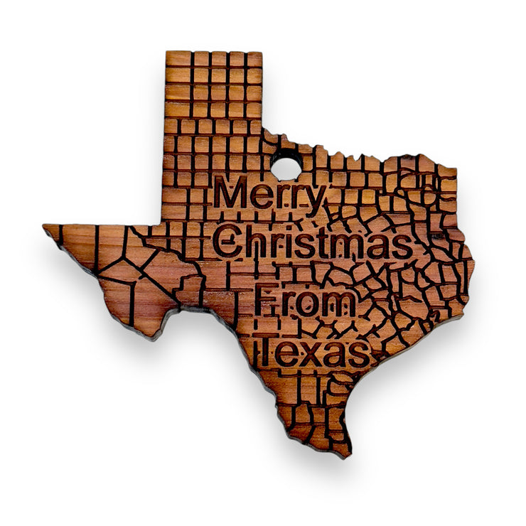 Merry Christmas From Texas - Cedar Ornament