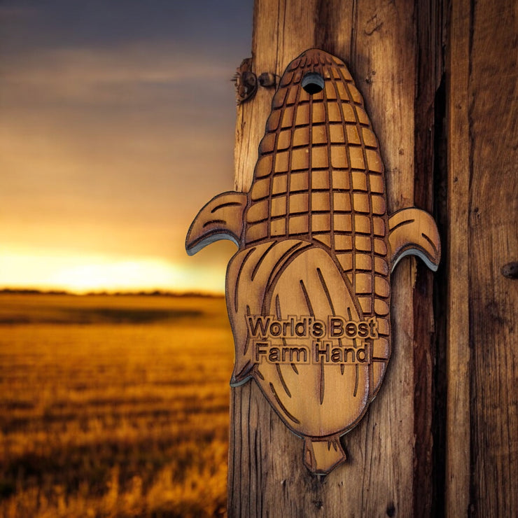 Worlds Best Farm Hand Corn on the cob - Cedar Ornament