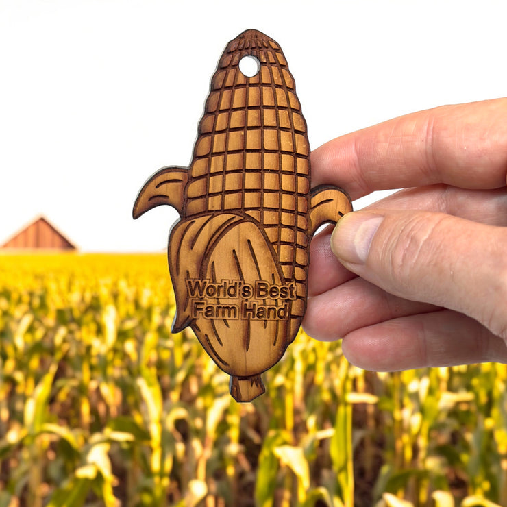 Worlds Best Farm Hand Corn on the cob - Cedar Ornament