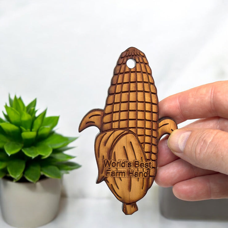 Worlds Best Farm Hand Corn on the cob - Cedar Ornament