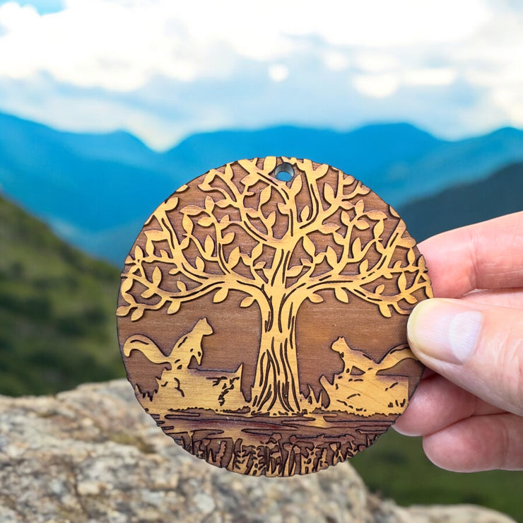 Two Squirrels and Tree of Life - Cedar Ornament