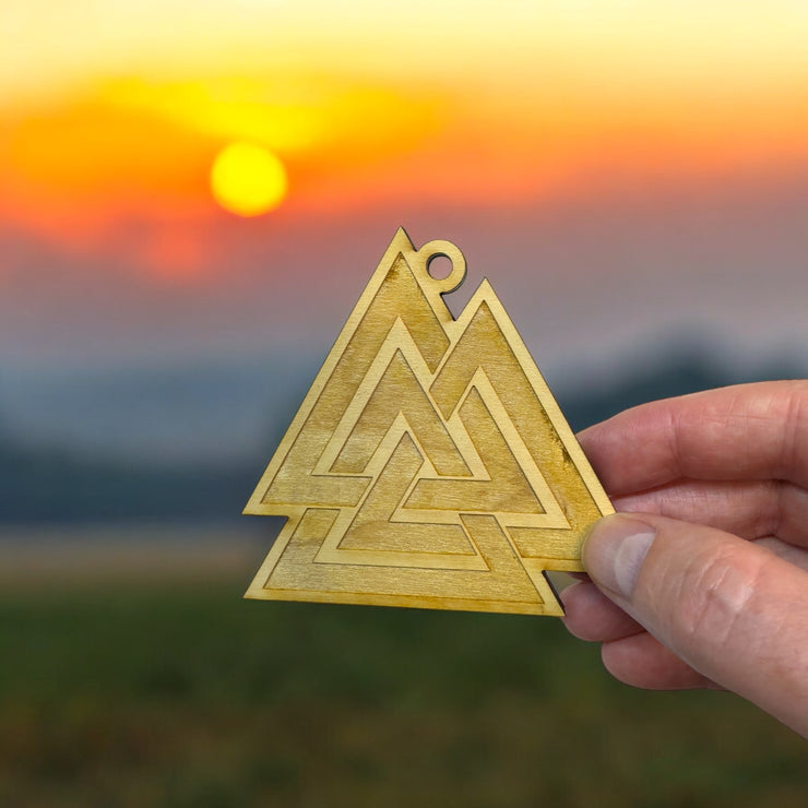 Ornament - Valknut- Raw Wood 3x3in