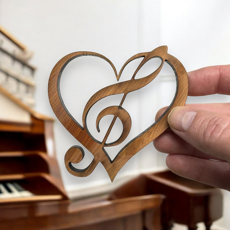 Heart and Treble Clef note - Cedar Ornament