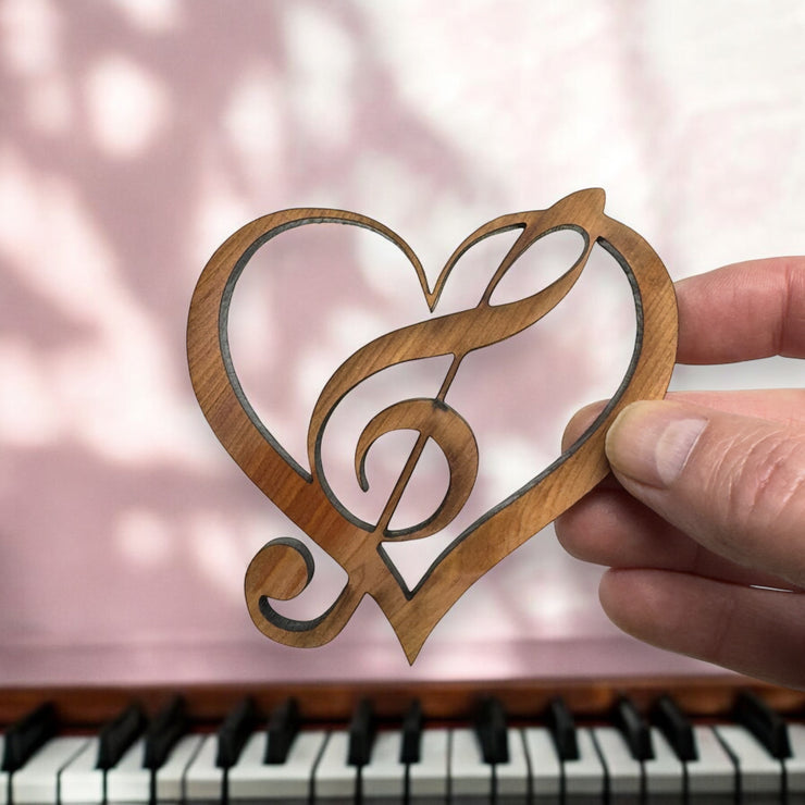 Heart and Treble Clef note - Cedar Ornament