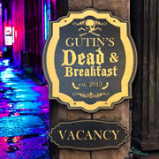 Sign - BLACK - PERSONALIZED CUSTOMIZED Dead and Breakfast - Black Halloween Door Sign