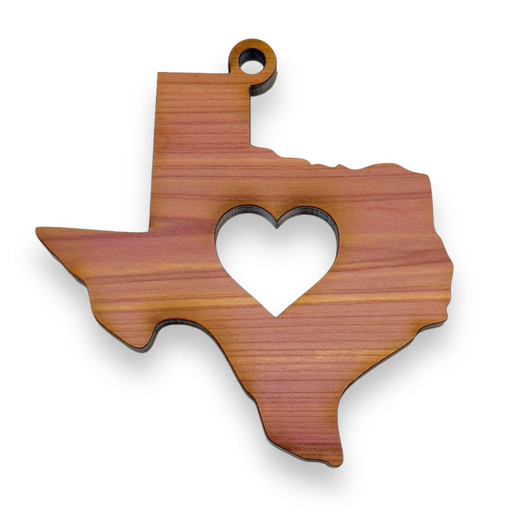 Texas with Heart - Cedar Ornament