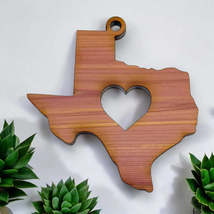 Texas with Heart - Cedar Ornament