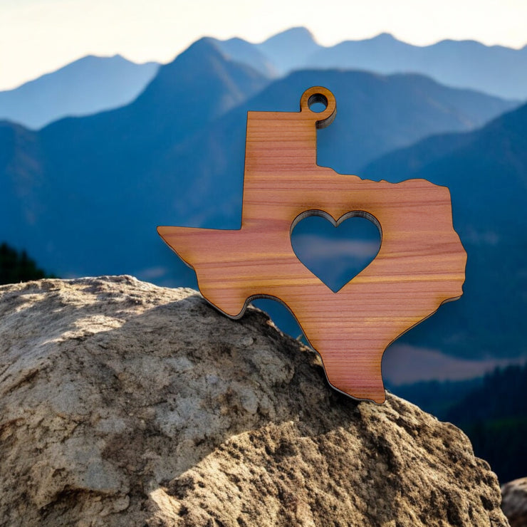 Texas with Heart - Cedar Ornament