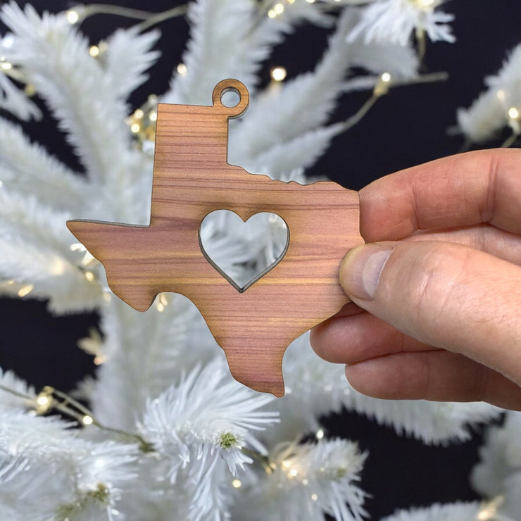 Texas with Heart - Cedar Ornament