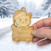 Ornament - Meowy Christmas - Raw Wood 3x4in