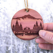 Merry Christmas Howling Wolves - Raw Cedar Ornament 3x3in