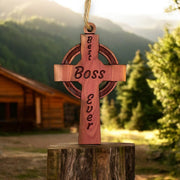 Best Boss Ever Celtic Cross - Cedar Ornament