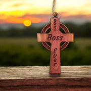 Best Boss Ever Celtic Cross - Cedar Ornament