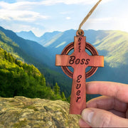 Best Boss Ever Celtic Cross - Cedar Ornament