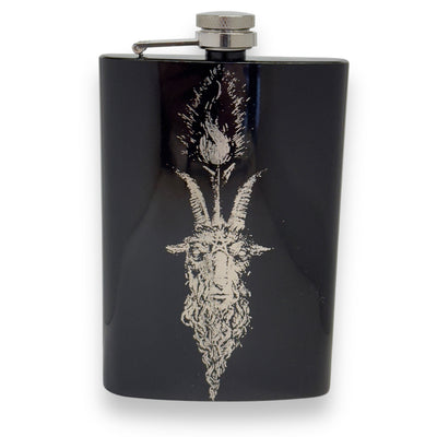 8oz BLACK Baphomet Head Flask