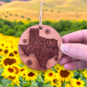 Texas Merry Christmas Y'all - Raw Cedar Ornament 3x3in