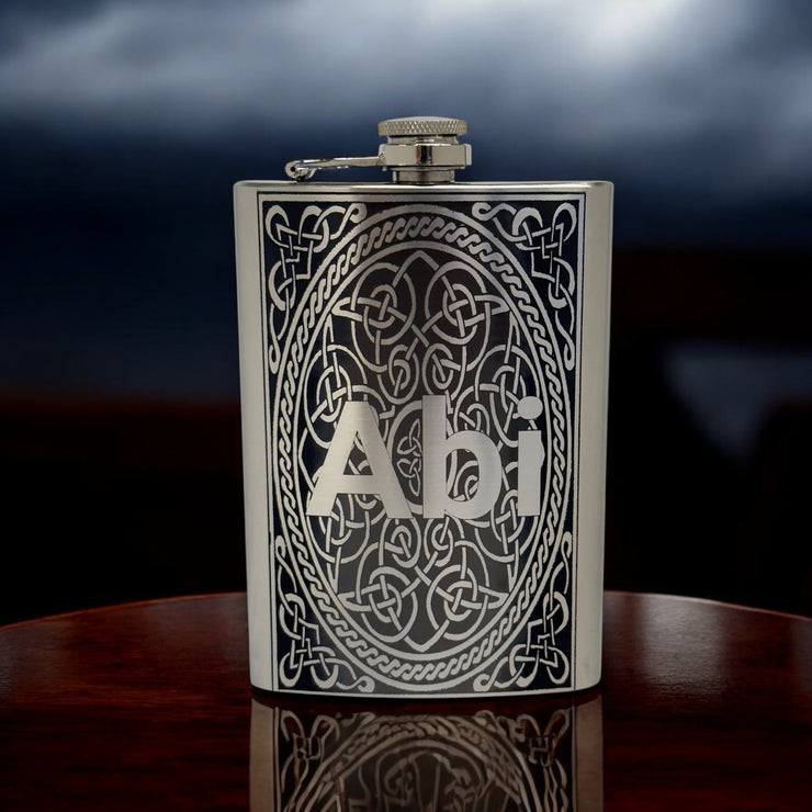 8oz celtic design PERSONALIZED flask With your Initial Stainless Steel Flask (TIMES NEW ROMAN FONT)