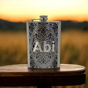 8oz celtic design PERSONALIZED flask With your Initial Stainless Steel Flask (TIMES NEW ROMAN FONT)