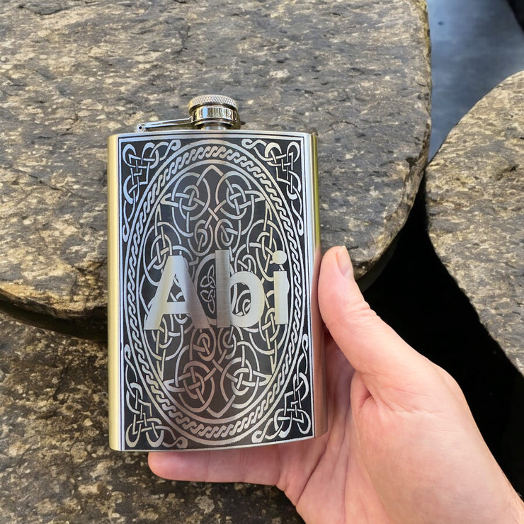 8oz celtic design PERSONALIZED flask With your Initial Stainless Steel Flask (TIMES NEW ROMAN FONT)