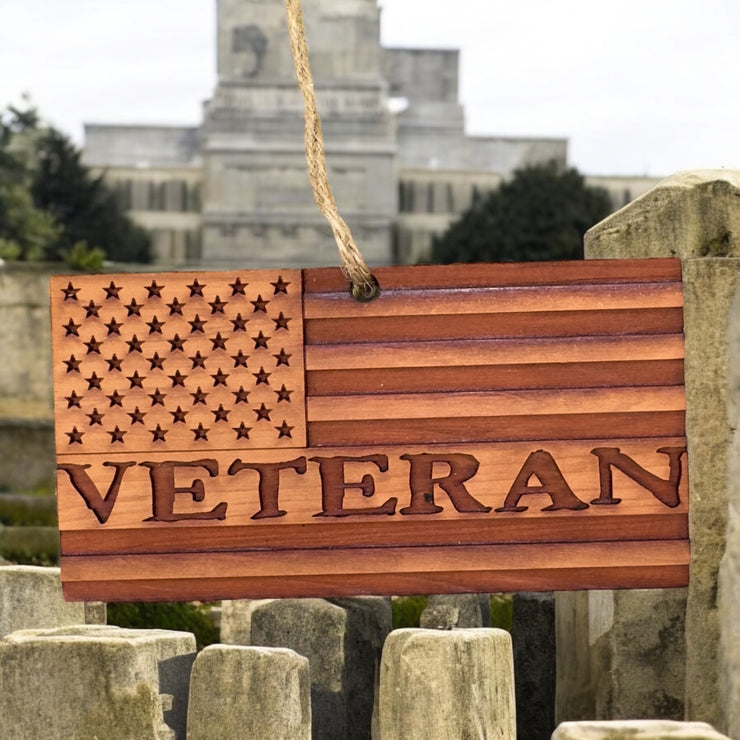 Veteran American Flag - Cedar Ornament