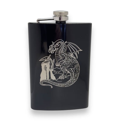 8oz Wizard and Dragon BLACK flask