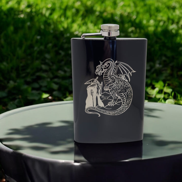 8oz Wizard and Dragon BLACK flask