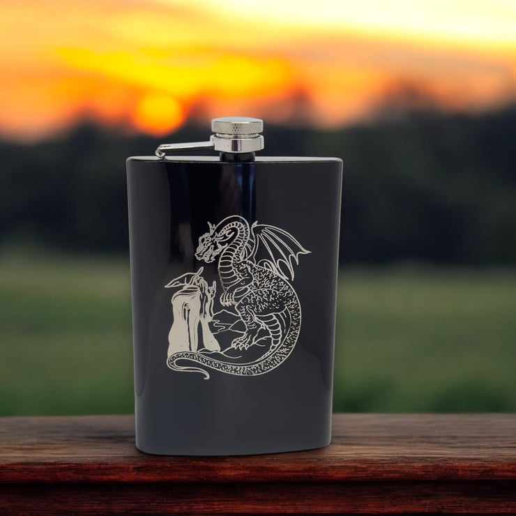 8oz Wizard and Dragon BLACK flask