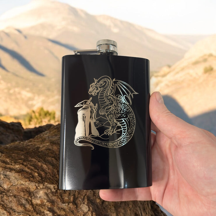 8oz Wizard and Dragon BLACK flask