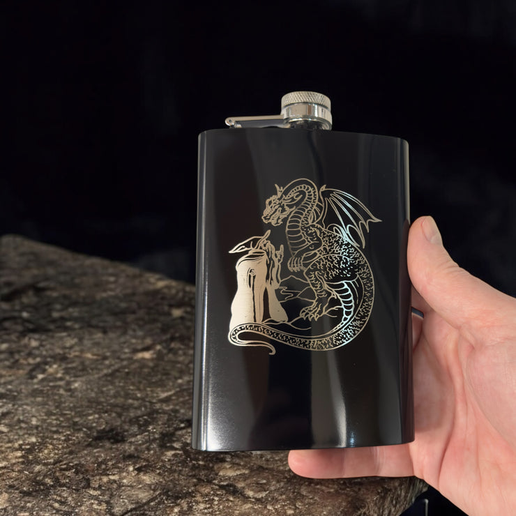 8oz Wizard and Dragon BLACK flask