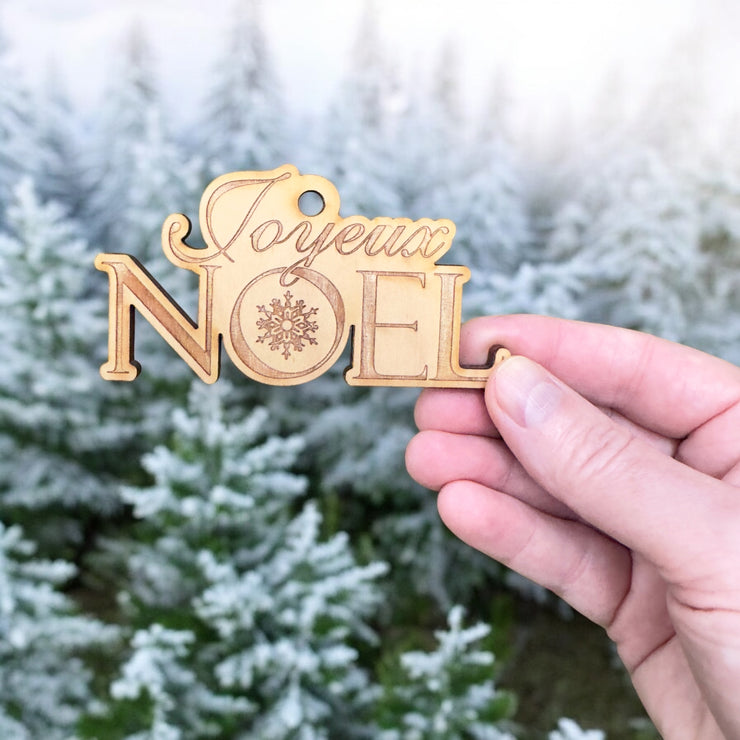 Ornament - Joyeux Noel - Raw Wood 4x2in