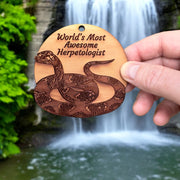 Worlds Most Awesome Herpetologist Snake - Cedar Ornament