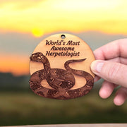 Worlds Most Awesome Herpetologist Snake - Cedar Ornament