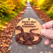 Worlds Most Awesome Herpetologist Snake - Cedar Ornament