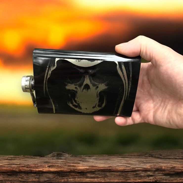 8oz BLACK Grim Reaper Flask