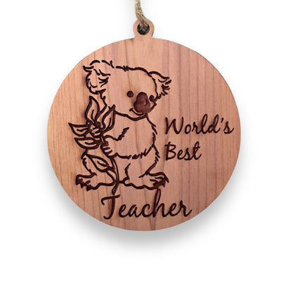 Koala Worlds Best Teacher - Cedar Ornament